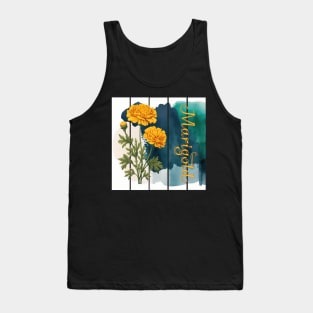 A beautiful design with a vintage Marigold flower and intricate text.  Background with watercolor art Tank Top